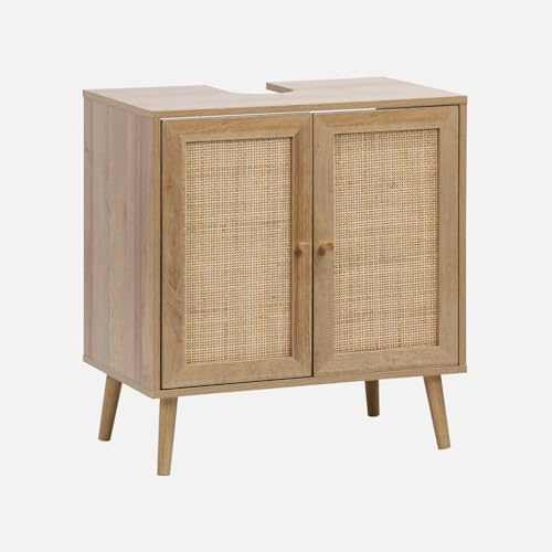 sweeek - Meuble sous lavabo décor Bois et cannage Bohème 65 x 40 x 70 cm Naturel