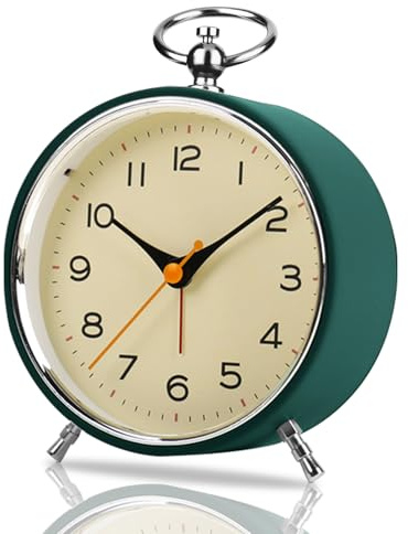 Retro väckarklocka analog utan tickande, 10 cm rund analog väckarklocka med nattlampa snooze, batteridriven bullret för djupsömnare, barn, seniorer, väckarklocka analog för sovrum vardagsrum, grön
