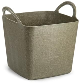 Green Eco Friendly Large Round Square Flexi Tub Versatile Multi Purpose Flexible Rubber Storage Container Bucket (Made from 100% Recycled Plastic + Aluminium) (27 Litre Square)