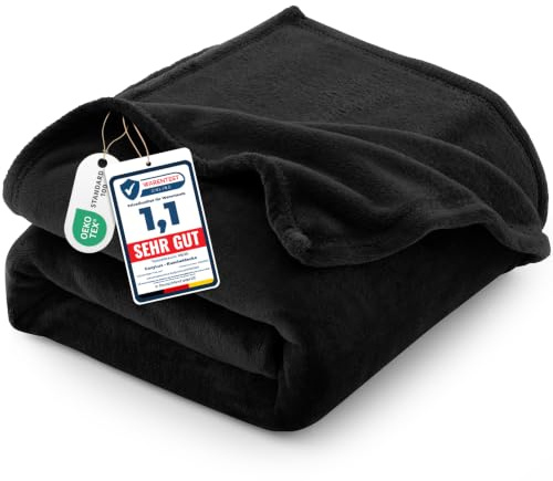 CozyLux 2er Set Kuscheldecke Flauschig Decke 150x200 cm Schwarz | OEKO-TEX 100, 260 g/m² XL Flanell Sofa Decke für Frauen, Geschenke zum Geburtstag für Mama, warme Deko für das Zuhause