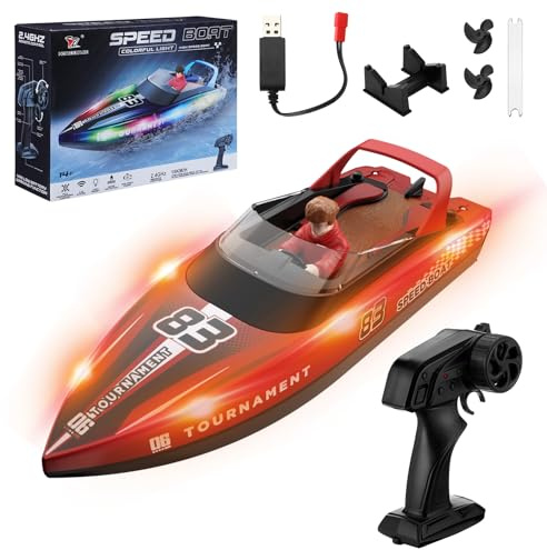 Snorthy Barca Telecomandata con Luce LED Ricaricabile Barca RC per Bambini 2,4 GHz Impermeabile Sottomarino Telecomandato Radiocomandata per Piscine Laghi Stagni (Rosso)