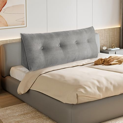 Lesekissen, Rückenlehne, Taille, dreieckig, Lendenwirbelstütze, großes Kissen, Keilkissen, gepolstert, multifunktional, für Sofa, abnehmbarer und waschbarer Bezug (Grau, 140 x 50 x 20 cm)