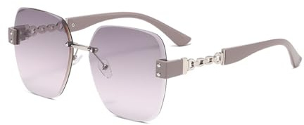 EJDHA Rahmenlose Damen Sonnenbrille, Verlaufsglas in Rosa, Beige Bügel (Grau-Pink)