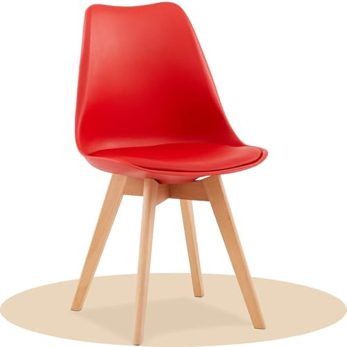 Dekohome Silla de Comedor, Sillas de Cocina con Respaldo Ergonómico, Asiento Acolchado Tapizado y Patas de Madera Maciza de Haya, Rojo