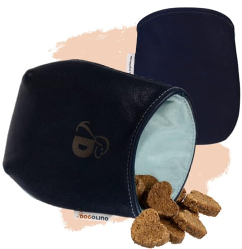 Pantolinos DOGOLINO® Leckerli-Beutel für Hunde aus Leder - Leckerlitasche - Leckerlibeutel mit Kotbeutelspender - Futterbeutel für Hundetraining - Kleiderschutztasche (Dunkelblau, Basic)