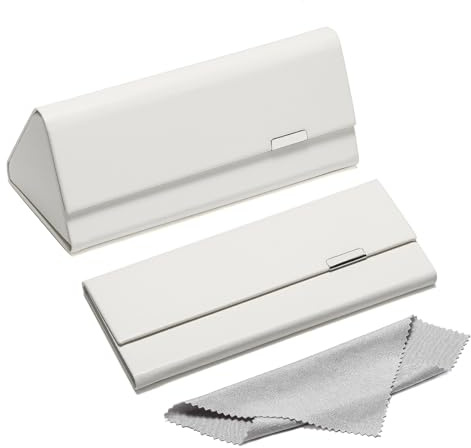 Suertree Faltbar Brillenetui Brillenbeutel Tragbar Mode Leder Brillenetuis Dreieckige Magnetischer Brillenbox Sonnenbrillen Brillen Etui White