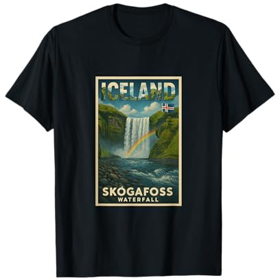 Skogafoss Waterfall Iceland Vintage Travel Art Graphic T-Shirt