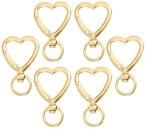 6 Stück Gold Karabiner Schlüsselanhängers, Karabinerhaken, Karabinerhaken mit Drehgelenk, Schlüsselanhänger Karabiner Herz Gold, Schlüsselkarabiner für Taschen Zubehör