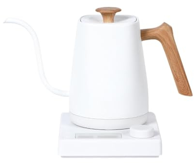 Folpus Hervidor eléctrico de Cuello de Cisne, hervidor de Agua Caliente de Calentamiento rápido, práctico y Resistente, de Acero Inoxidable de 0,8 l para, Grano de Madera Blanco