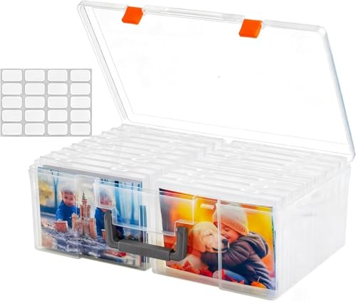 VITEVER Fotoaufbewahrungsbox 5x7, 18 Innenfächer, extra großer Organizer, Aufbewahrungsbox für Fotos, Kunststoff-Aufbewahrungsbox für Aufkleber, Stempel, Samen (Clear)