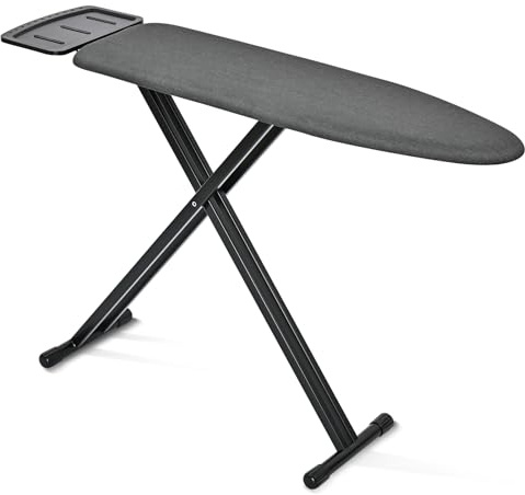 Asse da stiro pieghevole, dimensioni intere, non richiede montaggio, altezza regolabile, gambe antiscivolo rinforzate con ripiano da stiro, copertura resistente al calore, 33 x 110 cm, Nero