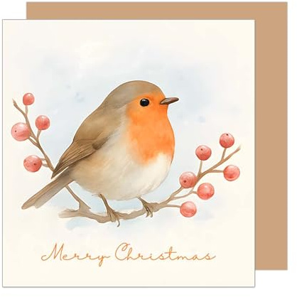 Edition Seidel Premium quadratische Grußkarte zu Weihnachten mit Umschlag. Glückwunschkarte Weihnachtskarte Karte englisch für Frau Mann Merry Christmas Xmas Vogel Aquarell Stil (WQ116 SW025)