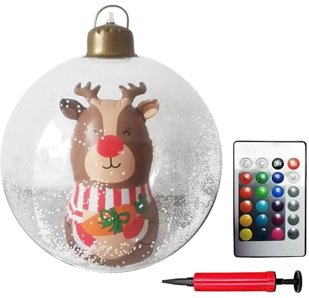 Boule De NoëL Gonflable GéAnte Lumineuse 24 - DéCoration NoëL ExtéRieur avec LED & TéLéCommande, Boule De Noel Video pour Jardin, Cour, Porche, DéCoration De Vacances De NoëLs (D)