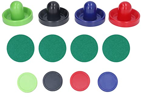 Hztyyier Heavy Duty 96 Mm Air Hockey Pusher Set med Gröna Kuddar för Intensiva Bordsspel, Inkluderar 4 Pushers, 4 Pads och Air Hockey Puckar (Typ B)