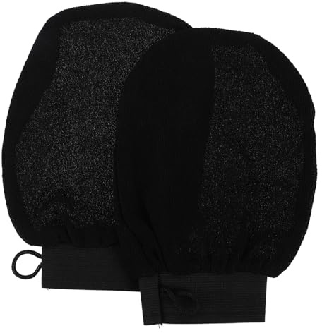 HONITANO Guantes Exfoliantes Cómodos y Efectivos de Viscosa Negros de Baño para Eliminar Células Muertas, Ideales para Ducha y Cuidado Corporal en Familia o Amigos