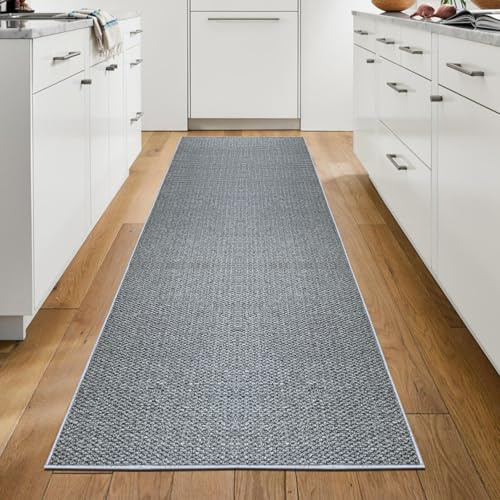 WTHYGB Teppich Läufer Flur, Küchenläufer 80x150cm rutschfest Waschbar | Bettvorleger für Waschküche, Vorzimmer, Schlafzimmer Küche und Wohnzimmer, Carpet einfarbig Grau