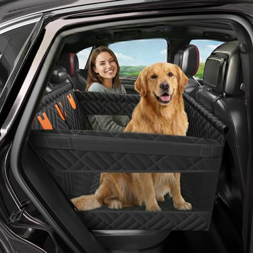 PawVoyage Hunde Autositz Rückbank für Mittlere und Kleine Hunde — Extra Stabiler, Passagierfreundlicher Wasserdichter und Faltbarer Autositzbezug für Mittlere Hunde bis 40 kg,Größe L, 101Schwarz