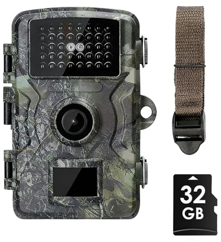 IDAMAKON Wildkamera, 1080P Wildtierkamera mit Nachtsicht Bewegungsmelder, Jagdkamera mit 940nm IR LEDs, 32GB SD-Karte und 2'TFT Display, IP66 Wildkamera zur Tierüberwachung, ohne WLAN