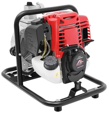 PUDLOR Benzin Wasserpumpe, 4-Takt Motorpumpe Gartenpumpe Teichpumpe 38CC Trichter 0,24 Gal öltankinhalt 10500 U/Min Maximale Leerlaufdrehzahl Seilzugstarter Tragbarer Griff Rückzugstarter