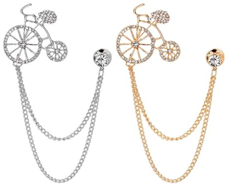 MAGICLULU 2 Pezzi Spille a Forma di Bicicletta in Ferro Diamanti Imitazione Argento, Decorativa Catena, Elegante Accessorio per Abiti e Sciarpe