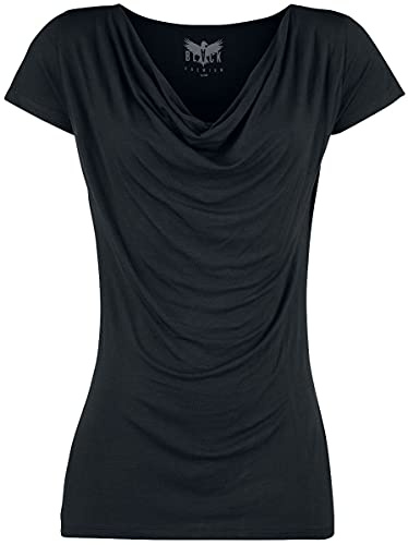 Black Premium by EMP Femme T-Shirt Basique Noir avec Encolure Cascade XL