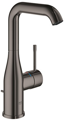 GROHE Essence Basin Mixer Tap with Pop-Up Waste Set (L-Size 244 mm, Curved High Adjustable Swivel Spout, Metal Lever, 28 mm Ceramic Cartridge, 3/8 Inch Tails), Hard Graphite, 32628A01