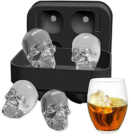 Eiswürfelform, Totenkopf, 3D, flexible Silikon-Eiswürfelformen, 4 riesige Totenköpfe, runde Eiswürfelbereiter