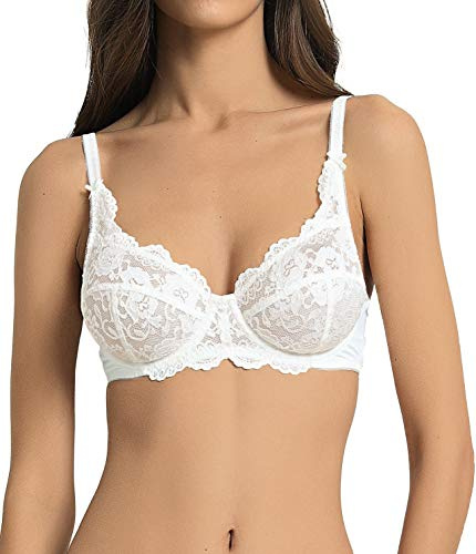 Femme Soutien-Gorge en Dentelles avec Armatures Féminin sans Rembourré, Soutien-Gorge de Tous Les Jours Femme Sexy Push-Up Crème 95DD