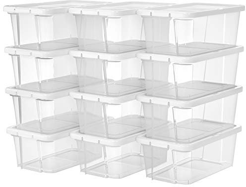 SONGMICS 12er Set Aufbewahrungsbox mit Deckel, Schuhaufbewahrung Speicherbox Transparent Mit Deckel Kunststoff für Schuhe bis Größe 41 LSP12WT