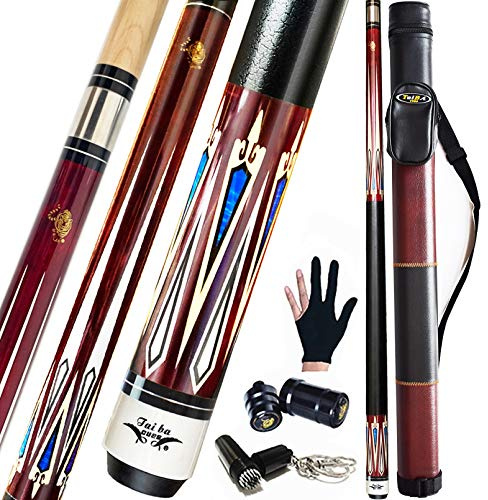 Tai ba cues 2-teiliger Poolqueue-Stick + Hartschalenkoffer, 13 mm Spitze, 147,3 cm, Hartholz, kanadischer Ahorn, professioneller Billard-Queue-Stick 18,19,20,21,22 g Poolstick (wählbar), blau, schwarz, rot, grau, grün