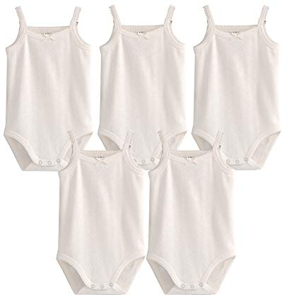 Blueleyu ärmelloses Tanktop, Body, für Babys, Mädchen, aus Baumwolle, 3er-Pack Strampler, 5 Stück Weiß, 92