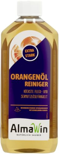AlmaWin® Orangenöl Reiniger EXTRA STARK [6x 500ml] ideal als starker Allesreiniger & Fettlöser - Veganes Orangenreiniger Konzentrat in recycelter Flasche - Besonders ergiebiger Orangenölreiniger