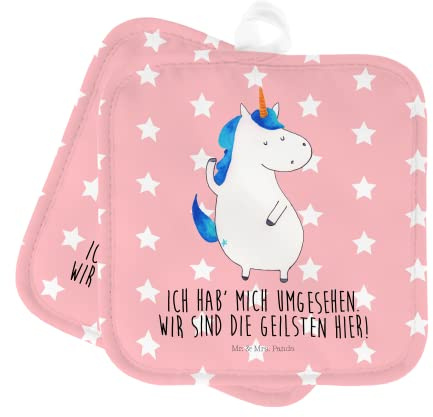Mr. & Mrs. Panda Topflappen Einhorn Mann - Geschenk, Topfhandschuh, Topflappenset, Topflappen mit Spruch, Topflappen lustig, Einhörner, BFF, Unicorn,