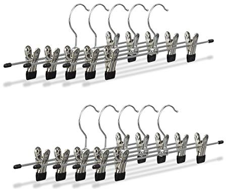 Relaxdays Hosenbügel Metall, Klemmbügel verstellbar, HxBxT: 9x35,5x2,5 cm, Silber/schwarz, Verschiedene Sets