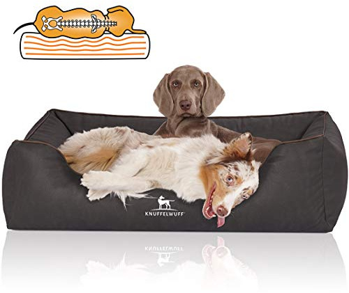 Knuffelwuff Orthopädisches Hundebett Rockland aus Kunstleder XL 105 x 75cm Schwarz - abnehmbarer Bezug - leicht zu reinigen - für große, mittelgroße und kleine Hunde
