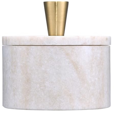 Queenza Marble Salt Cellar with Lid and Brass Knob (Brown)