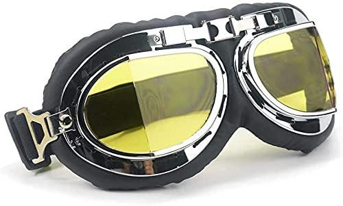 ZLYJ Motorradbrille Vintage Brille Für Steampunk Chopper Schwarz Eco Leder Eco D