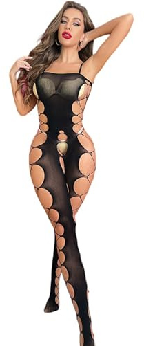 V-Ting Aushöhlen Sexy Dessous für Damen Nahtlose Bodystocking catsuit ouvert Women Baby Doll Minikleid Sexy Kleid Fishnet Negligees Lingerie Nachtkleid Sleepwear Im Schritt offen für sex schwarz