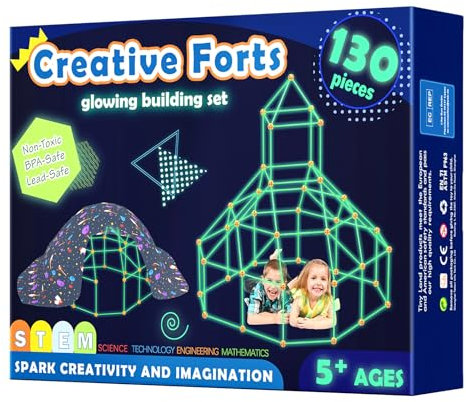 Tiny Land 130 Pcs Fort Building Kit for Kids - Glow in the Dark, Kids Construction Toys for Age 5-10, DIY Den Building Kit for Boys & Girls, STEM Building Toys - Creative Fort, Play Tent Outdoor