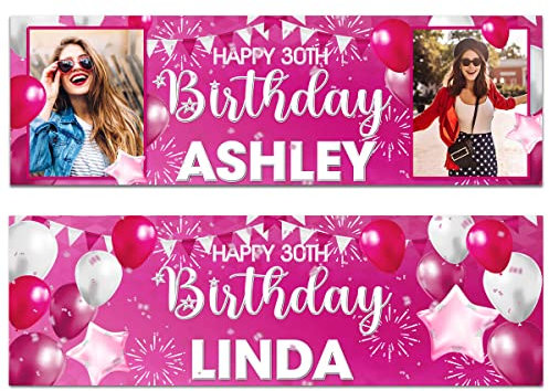 2 personalisierte Geburtstagsbanner rosa Mädchen Frau Kinder Party Dekoration Ballon Feier Jahrestag - 1. 2. 3. 4. 5. Kinder Party Geschenk