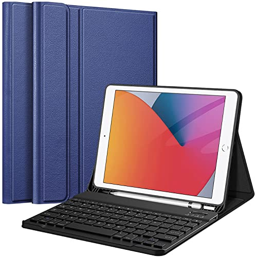 QYiiD Funda con Teclado para iPad Mini 5 / Mini 4, Funda de Cuero Ultra Delgada con QWERTY Teclado Bluetooth Inalámbrico Desmontable para iPad Mini 5th Gen 2019 / iPad Mini 4, Blue