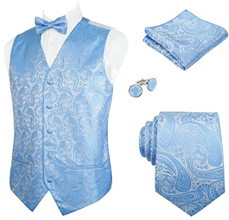 Alizeal Herren Classic 5-teiliges Paisley Jacquard Anzug Weste Set | Krawatte, Einstecktuch, Fliege, Manschettenknöpfe und Weste, lässig, Party, Hochzeit Set