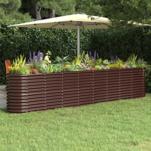WIFESE Pflanzkübel Pulverbeschichteter Stahl 332x40x68 cm Braun Blumentopf Hochbeet Blumentopf Gross PflanzküBel Groß AußEn BlumentöPfe Plant Box BlumenküBel Groß Flower Pot Pflanzgefäß für Patios