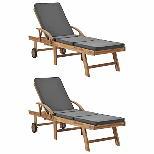 Chusui Sonnenliegen mit Auflagen, 2 STK, Gartenliege, Strandliege, Relaxliege Garten, Saunaliege, Campingliege, Poolliege, Liege Garten, Massivholz Teak Dunkelgrau
