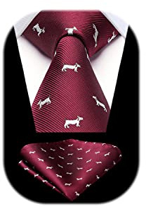 HISDERN Herren Krawatten Tiermuster Krawatte Einstecktuch Hochzeit Business Krawatte & Einstecktuch Set