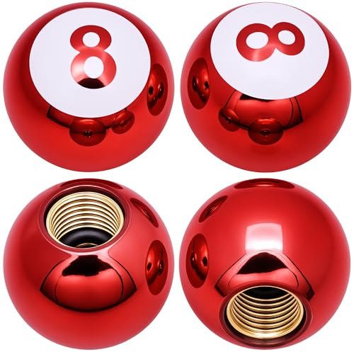 MEAJOO 4PCS 8 Ball Style Tire Valve Stem Caps, Universal Copper Core Dustproof Tire Valve Stem Covers for Cars, SUV, Trucks, Bikes, Motorcycles, Bicycles(Red)