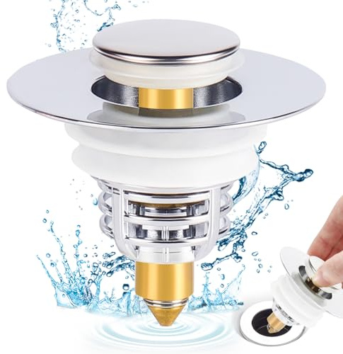 Waschbeckenstöpsel Pop up Universal, Glovios Abflusssieb Abflussstopfen, Stöpsel Waschbecken mit Silikonringen, Spülbecken Stöpsel für Waschbecken Küche Badewannen (32-42mm)