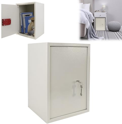 YARDIN Möbeltresor Doppelbartschloss, Tresor Safe mit 2 x Schlüssel, Safe Geldschrank Boden, Wandtresor Wandsafe, geldtresor für zuhause, 35 x 31 x 50 cm (Silber)