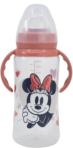 STOR Biberon avec Anses Minnie Mouse 360ml Col Large Tétine Silicone 3 Positions Disney Baby Système Anti-Coliques Sans BPA 0 Mois et Plus