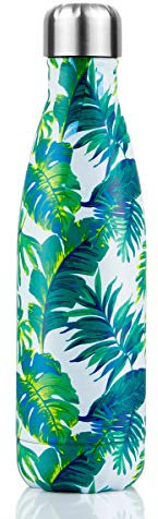 Bouteille d'eau Acier Inoxydable, Gourde Isotherme Réutilisable Gourde Inox sans BPA isolé à Bouteille Isotherme pour Froide Pendant 24heures, Chaude Pendant 12 Heures (Banane Feuille, 500ml)